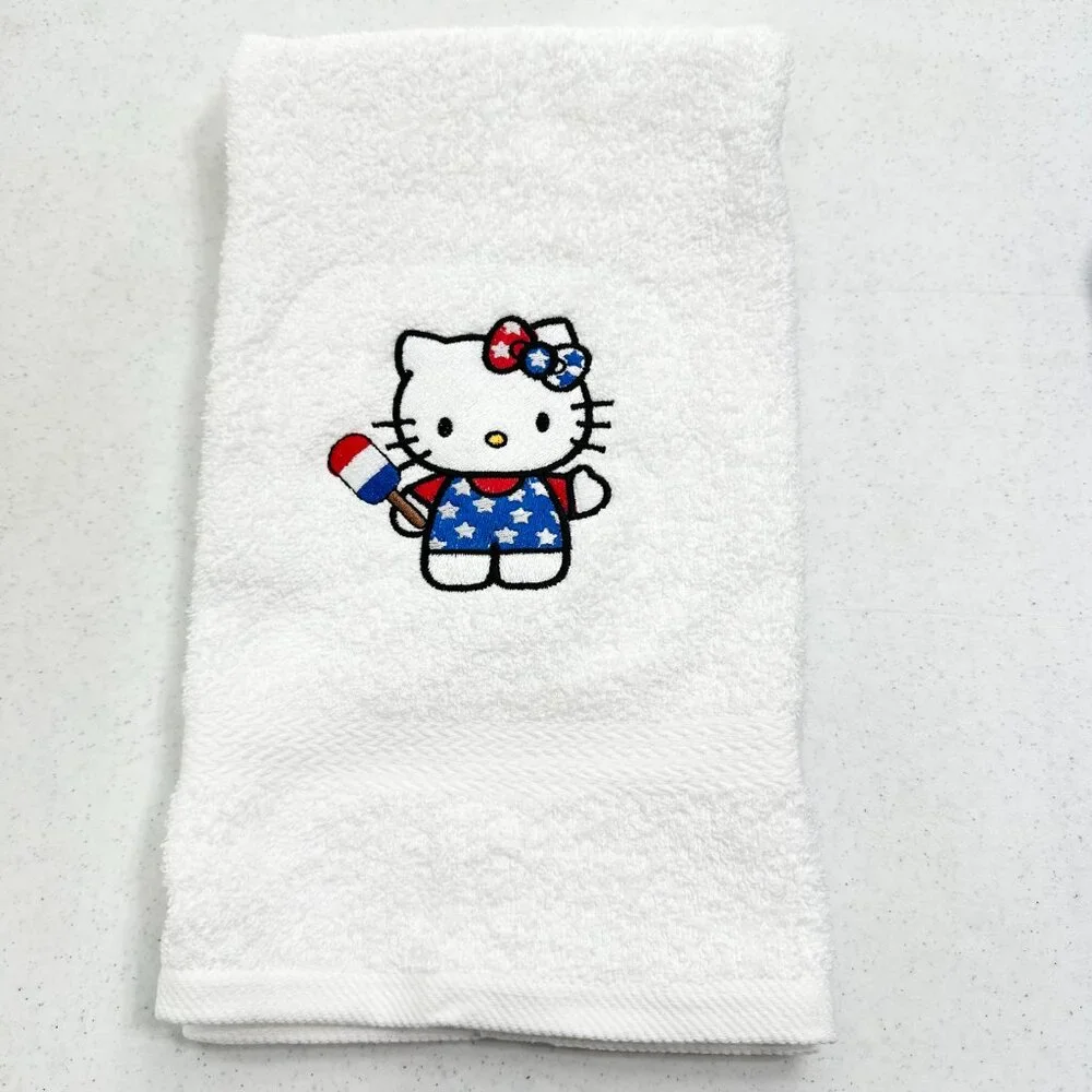 Hello Kitty Towels Embroidered July 4th Hand Towel Set Cute Bathroom Holiday